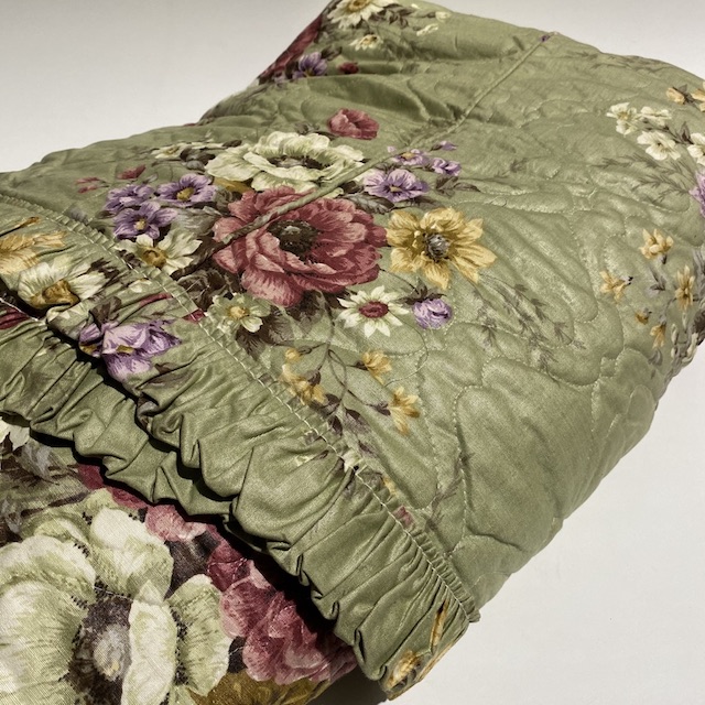 BLANKET, Bedspread - Quilted Coverlet Sage Green Floral